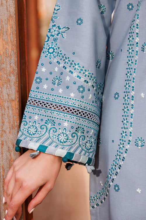 Farasha | Dastoor Embroidered Lawn SS24 | BERYL GREY