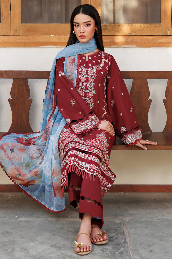 Farasha | Summer Weaves Embroidered Lawn | Crimson Glow -  Farasha Ladies Clothes - Original Designer Dress - House of Maryam
