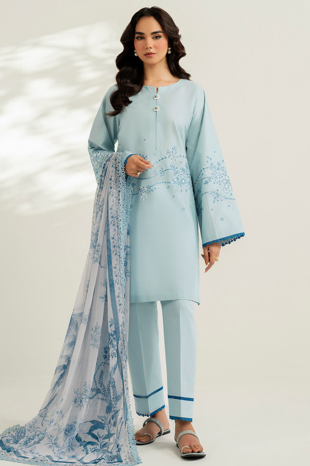 Farasha | Thread Lines Embroidered | Ash Mist -  Farasha Ladies Clothes - Original Designer Dress - House of Maryam