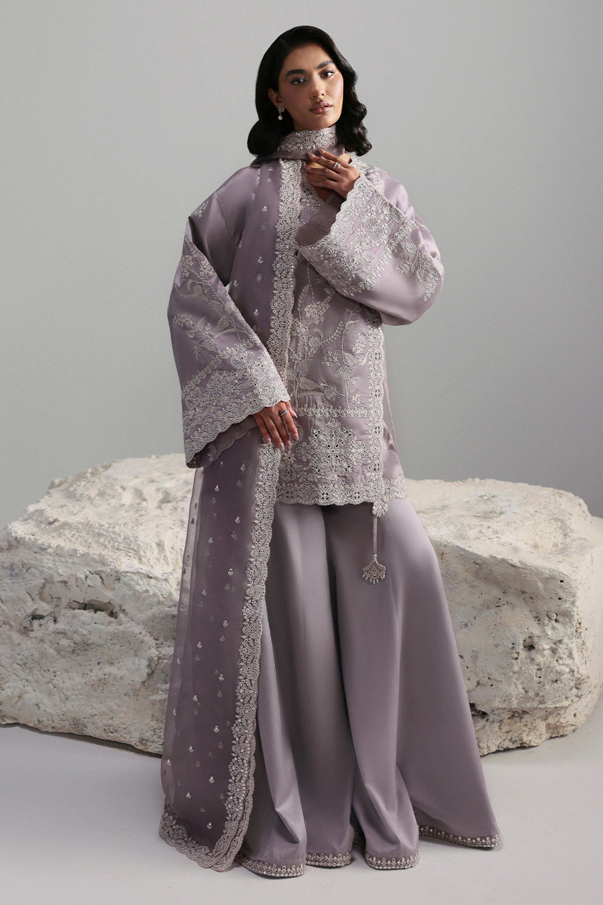 Afrozeh Cressida muted lilac tussar silk formal suit