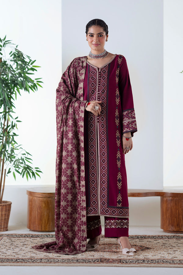 Maryum N Maria | Noore Winters 25 | 3 Piece Embroidered Khaddar MALALAI - FSU5670 -  Maryum N Maria Ladies Clothes - Original Designer Dress - House of Maryam