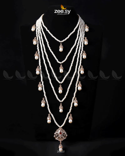 Hyderabadi Panch Lara Mala -  Zeesy Necklace Sets - Original Designer Dress - House of Maryam