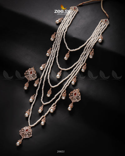 Hyderabadi Panch Lara Mala -  Zeesy Necklace Sets - Original Designer Dress - House of Maryam