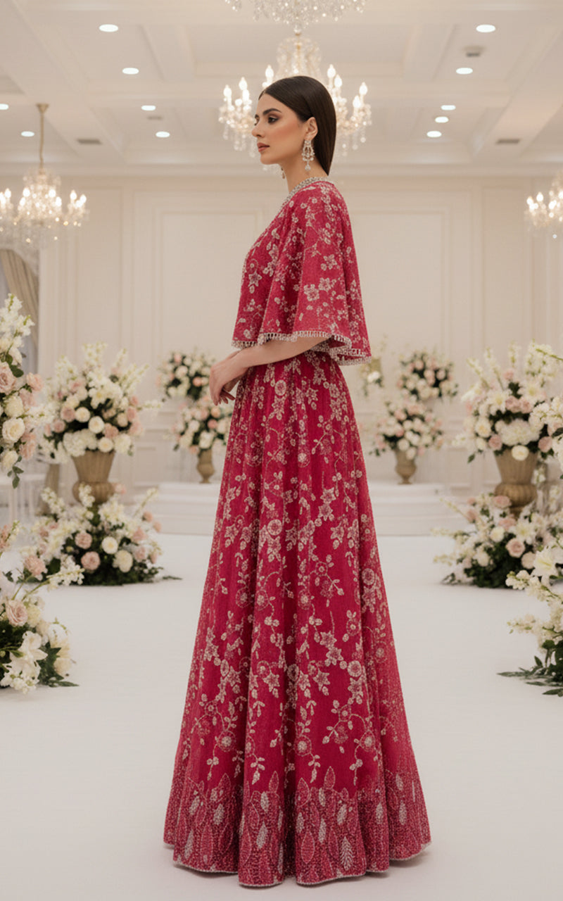 Threads and Motifs | Formal Dresses 25 | Net Embroidered Blouse With Cape And Lehenga-4