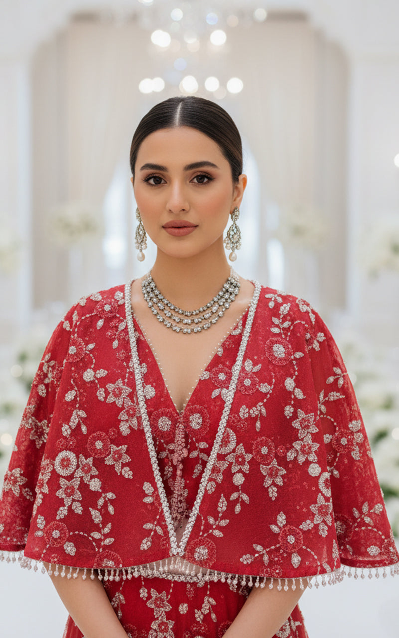 Threads and Motifs | Formal Dresses 25 | Net Embroidered Blouse With Cape And Lehenga-3