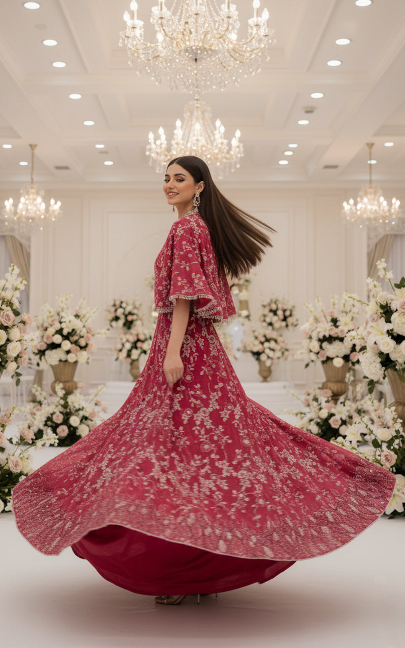 Threads and Motifs | Formal Dresses 25 | Net Embroidered Blouse With Cape And Lehenga-5