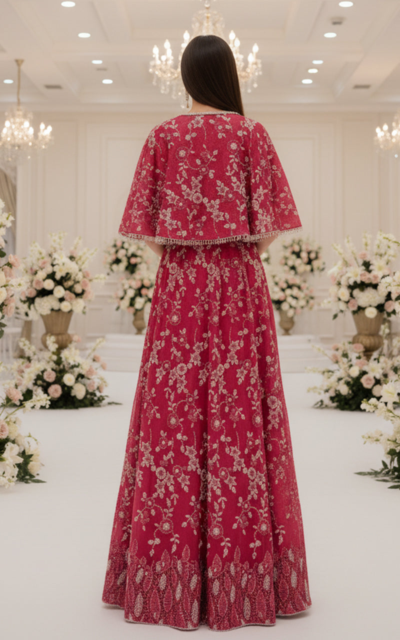 Threads and Motifs | Formal Dresses 25 | Net Embroidered Blouse With Cape And Lehenga-2