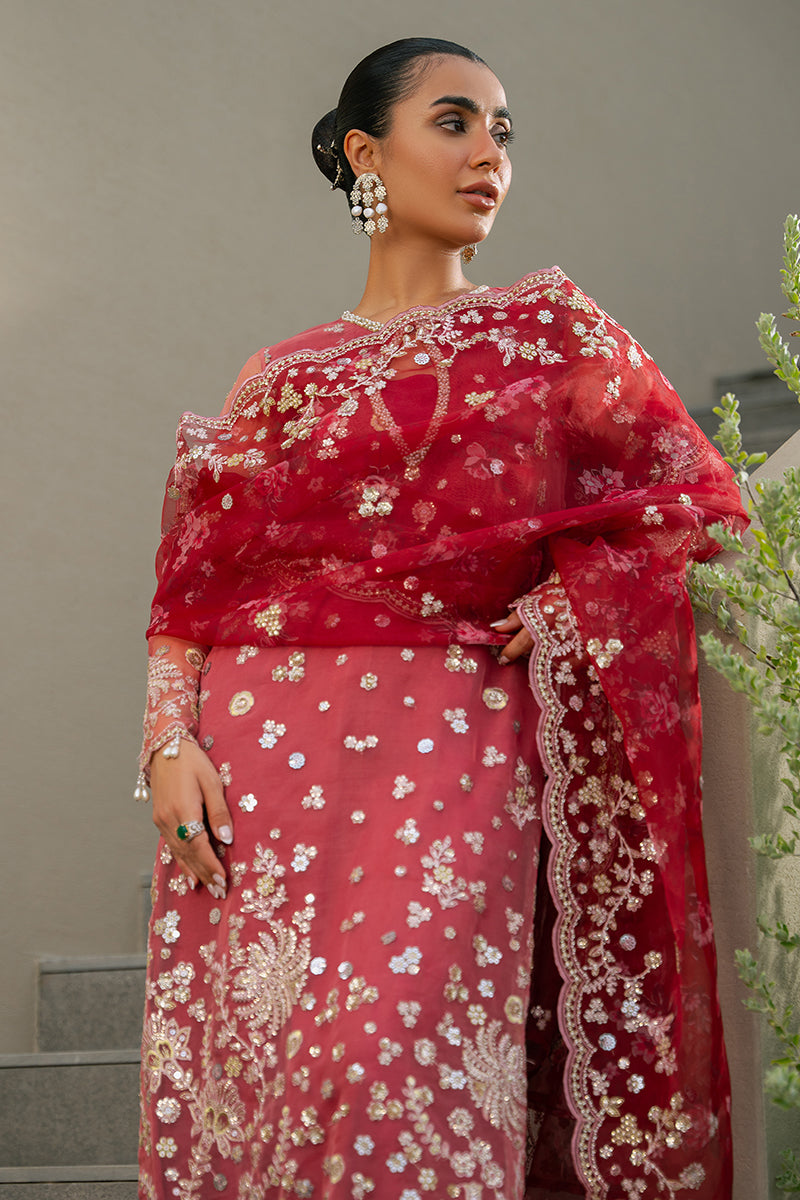 Cross Stitch | Wedding Pret | Crimson Fire-3PC Organza Embroidered Pret, image 4