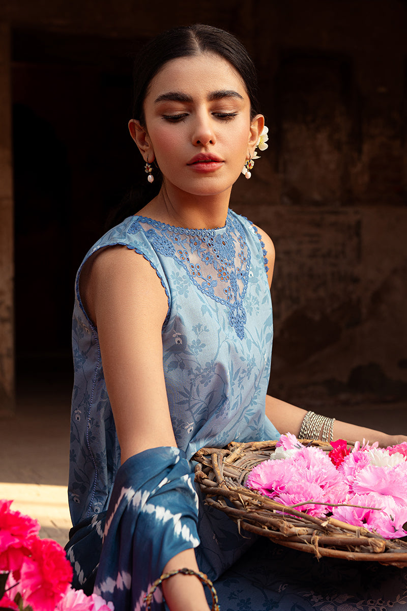 Cross Stitch | Premium Lawn 24 | BLUE SAND -  Cross Stitch Formal - Original Designer Dress - House of Maryam