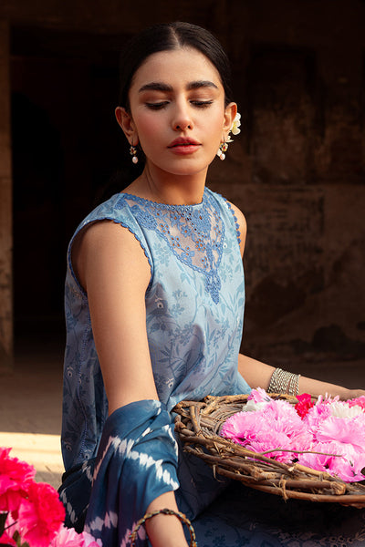 Cross Stitch | Premium Lawn 24 | BLUE SAND -  Cross Stitch Formal - Original Designer Dress - House of Maryam