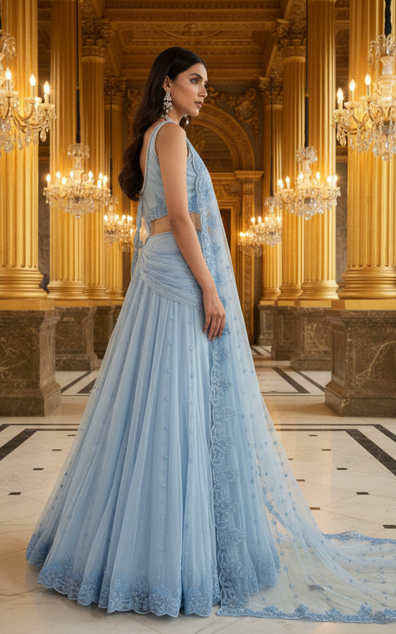 Threads and Motifs | Formal Dresses 25 | Embroidered Blouse With Skirt Saree, image 4
