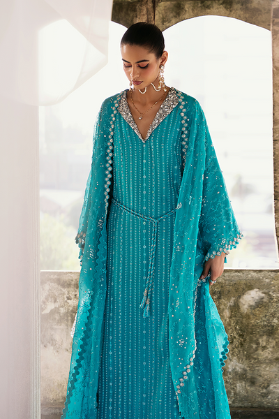 Suffuse Naida aqua teal silk kaftan shirt and pants, photo 4