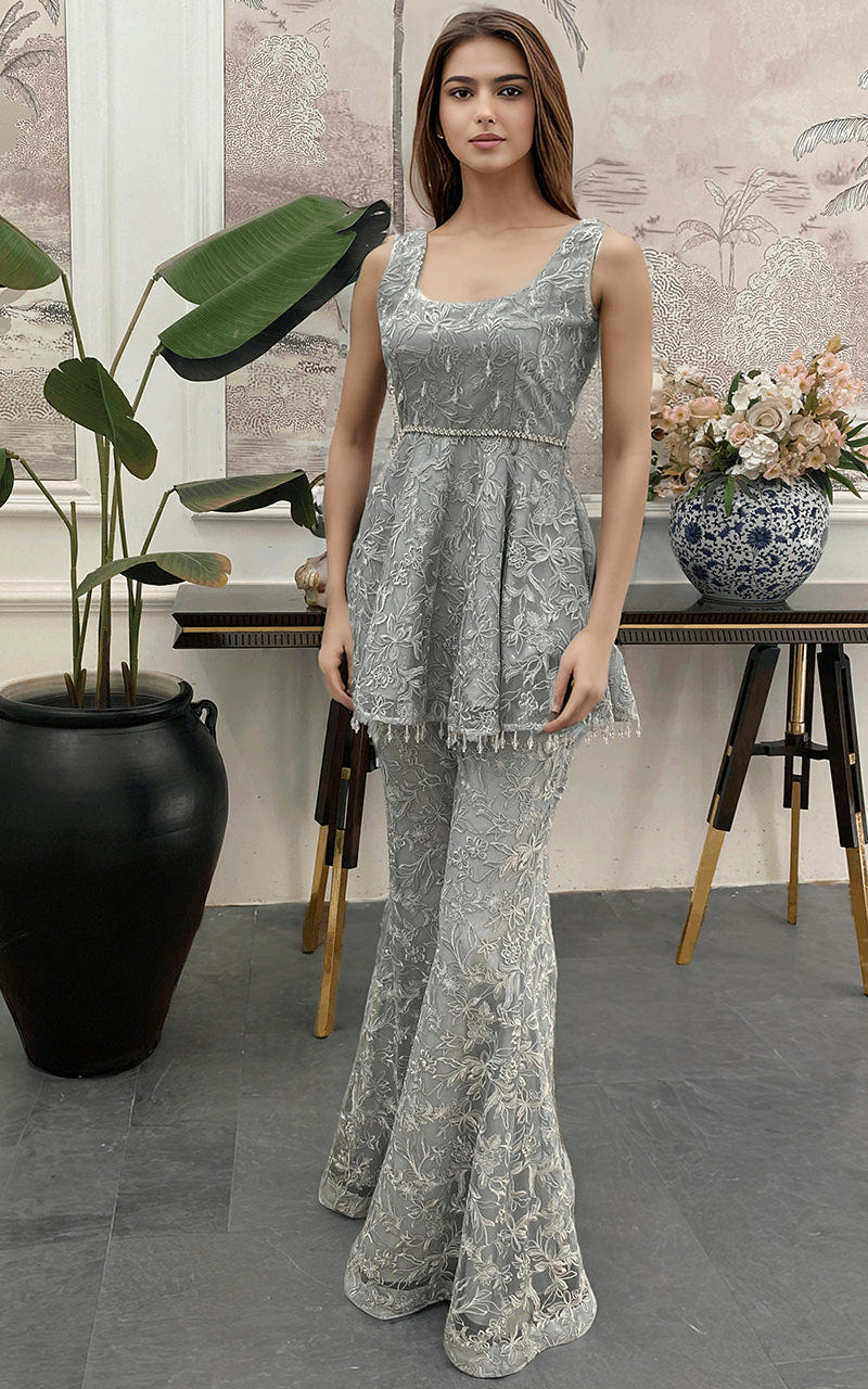 Threads and Motifs | Formal Dresses 25 | Net Embroidered Peplum -  Threads and Motifs Ladies Clothes - Original Designer Dress - House of Maryam