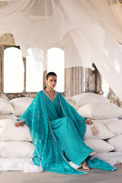 Suffuse Naida aqua teal silk kaftan shirt and pants, photo 5