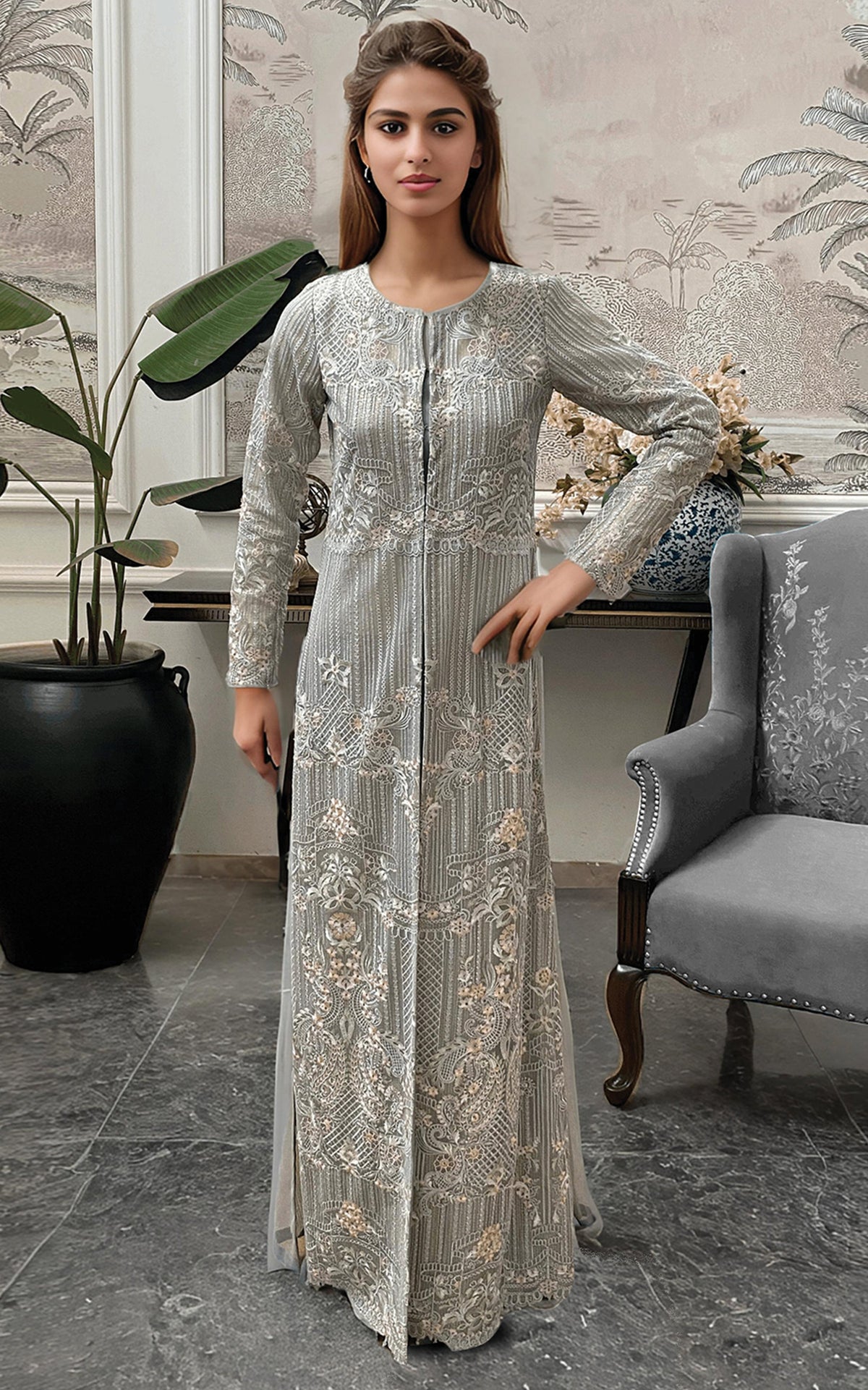 Threads and Motifs | Formal Dresses 25 | Net Embroidered Jacket -  Threads and Motifs Ladies Clothes - Original Designer Dress - House of Maryam