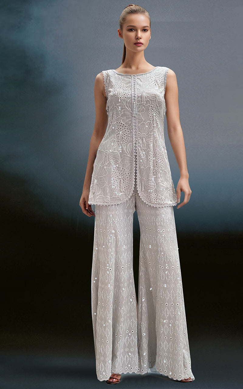 Threads and Motifs | Formal Dresses 25 | Chiffon Chikankari Embroidered Top with Trouser -  Threads and Motifs Ladies Clothes - Original Designer Dress - House of Maryam