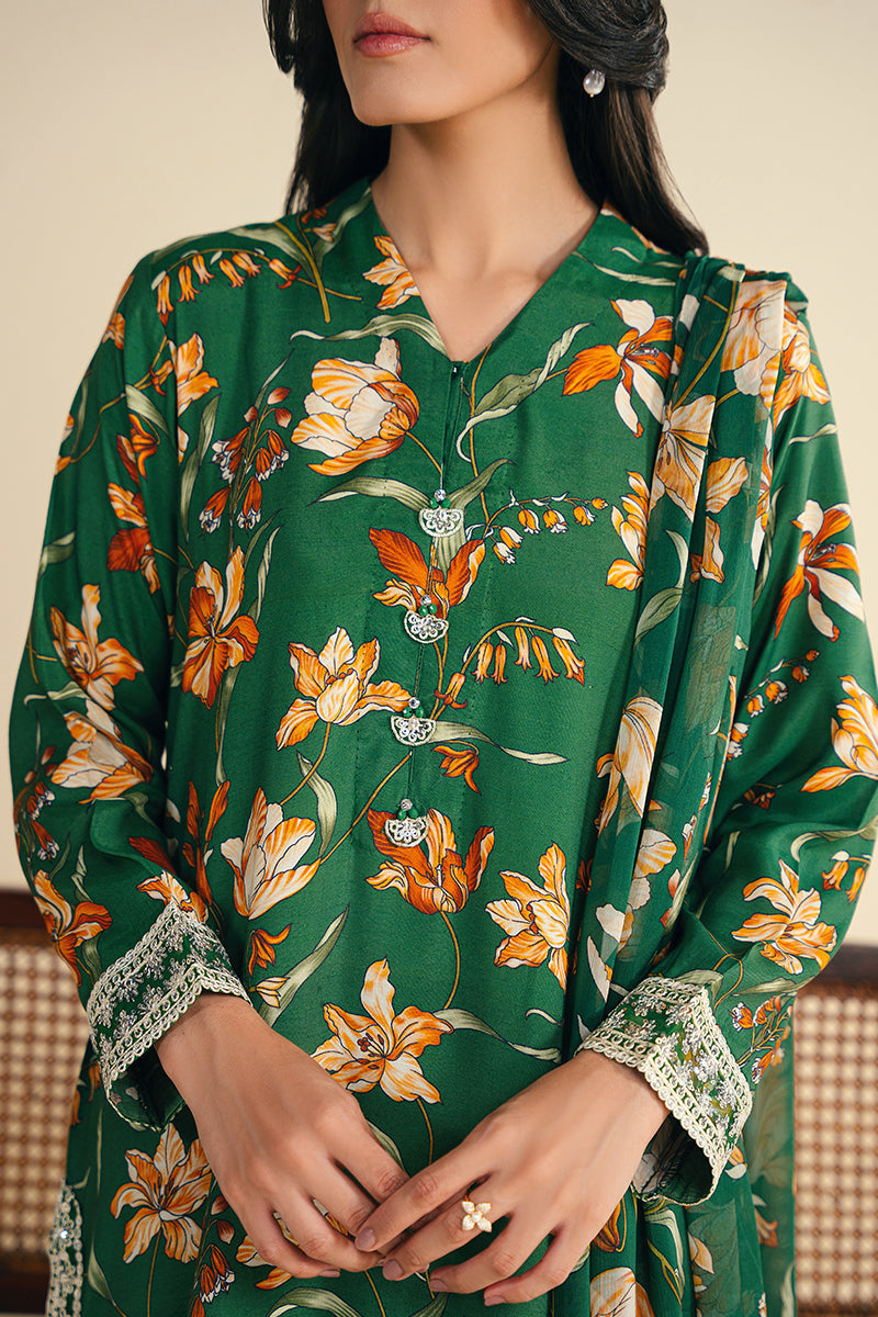 Cross Stitch | Exclusive Pret | Green Sparkle-2 PC (Shirt & Dupatta)