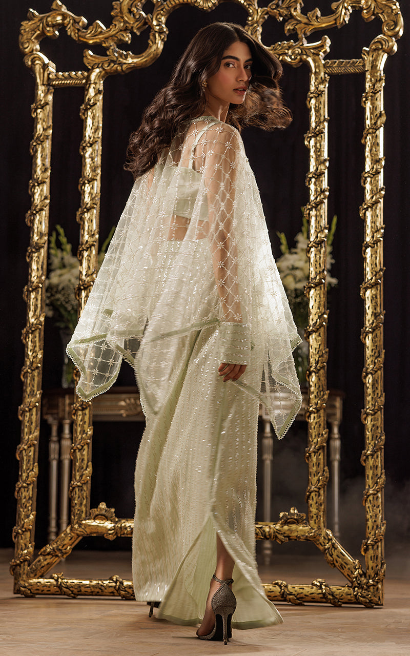 Threads and Motifs | Formal Dresses 25 | Net Embroidered Cape With Tube And Skirt -  Threads and Motifs Ladies Clothes - Original Designer Dress - House of Maryam