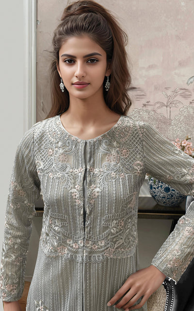 Threads and Motifs | Formal Dresses 25 | Net Embroidered Jacket -  Threads and Motifs Ladies Clothes - Original Designer Dress - House of Maryam