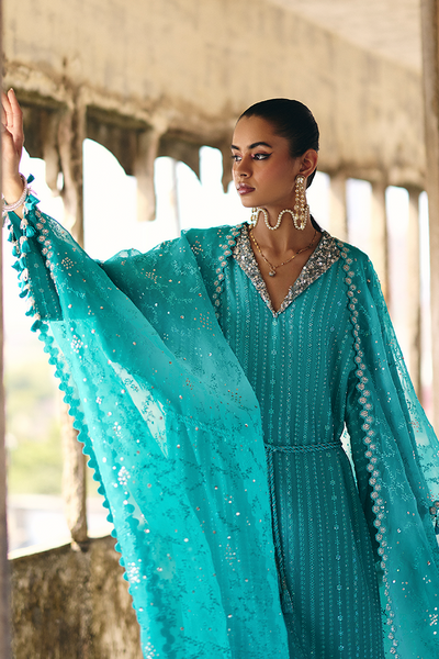 Suffuse Naida aqua teal silk kaftan shirt and pants, photo 3