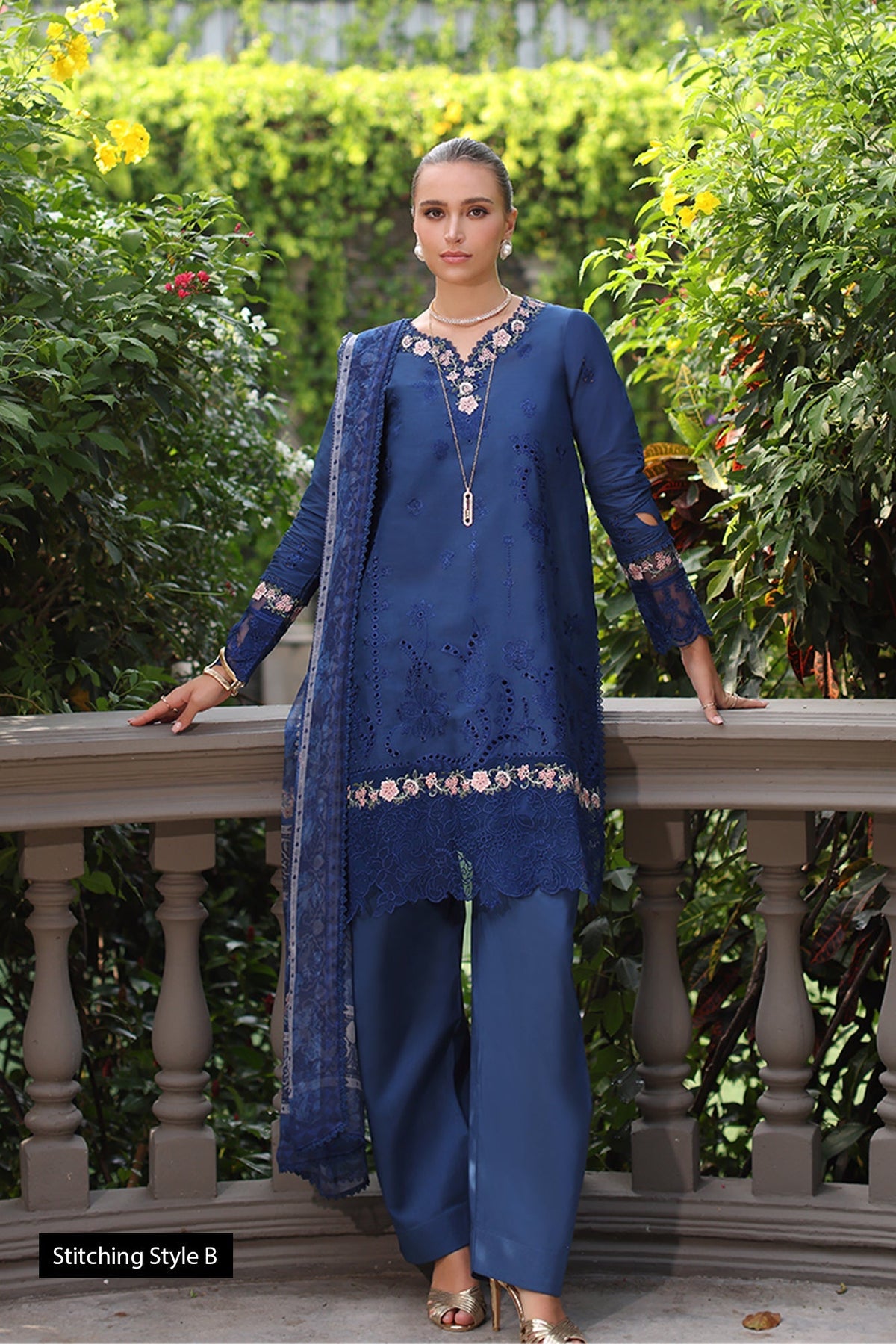 Noor by Saadia Asad | Eid Luxury Schiffli Laserkari 25 | D10- Royal Blue -  Noor by Saadia Asad Ladies Clothes - Original Designer Dress - House of Maryam