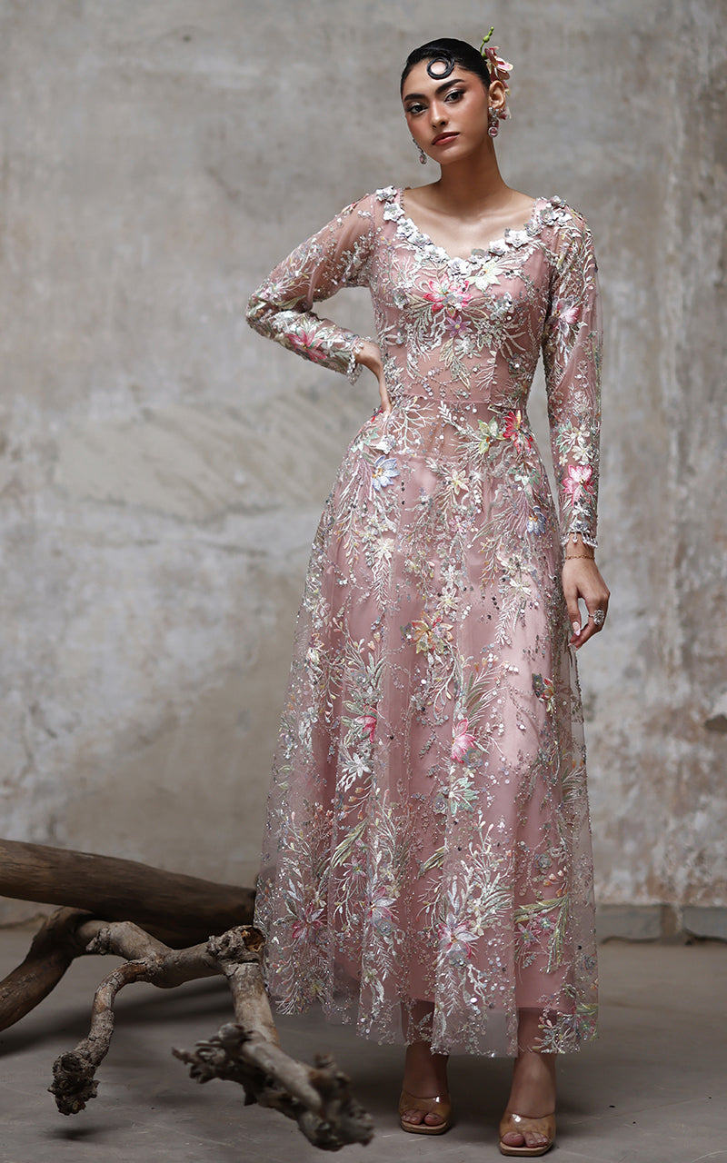 Threads and Motifs | Formal Dresses 25 | Net Embroidered Dress -  Threads and Motifs Ladies Clothes - Original Designer Dress - House of Maryam
