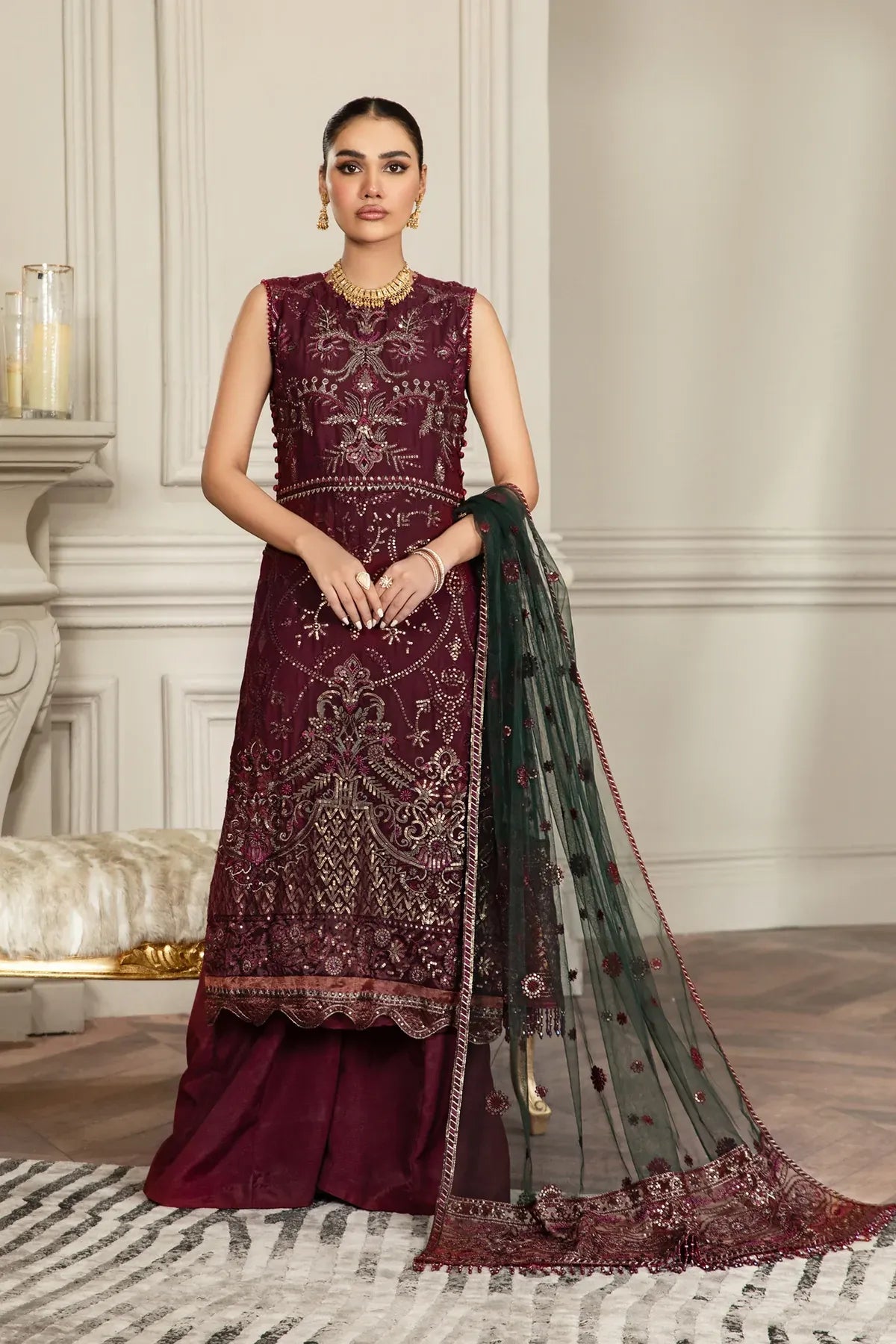 Zarif | Mehroz Formals | Berry Wood -  Zarif Formal - Original Designer Dress - House of Maryam