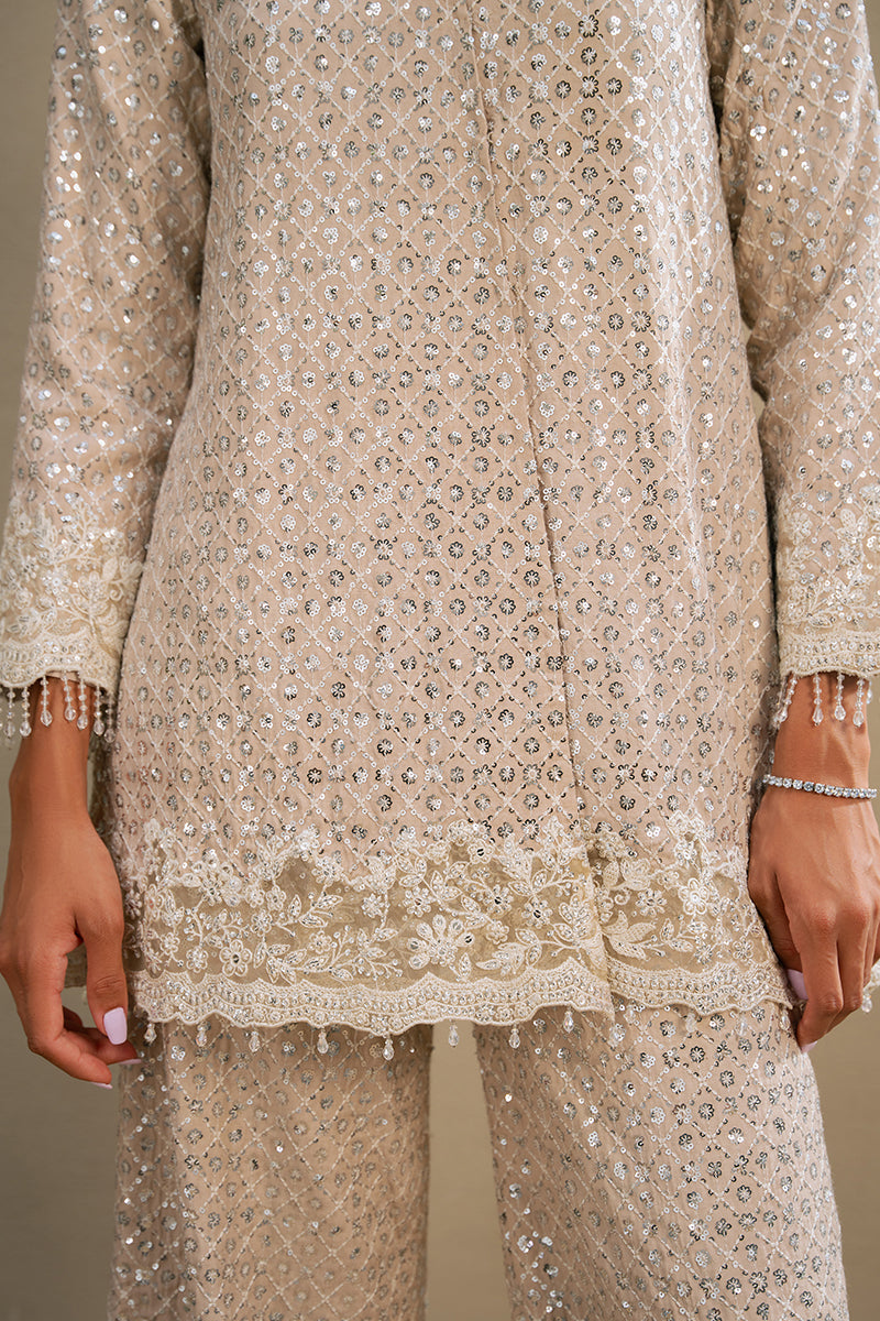 Cross Stitch | Wedding Pret | Scintillating Crystal-2PC Silk Embroidered Pret, image 6