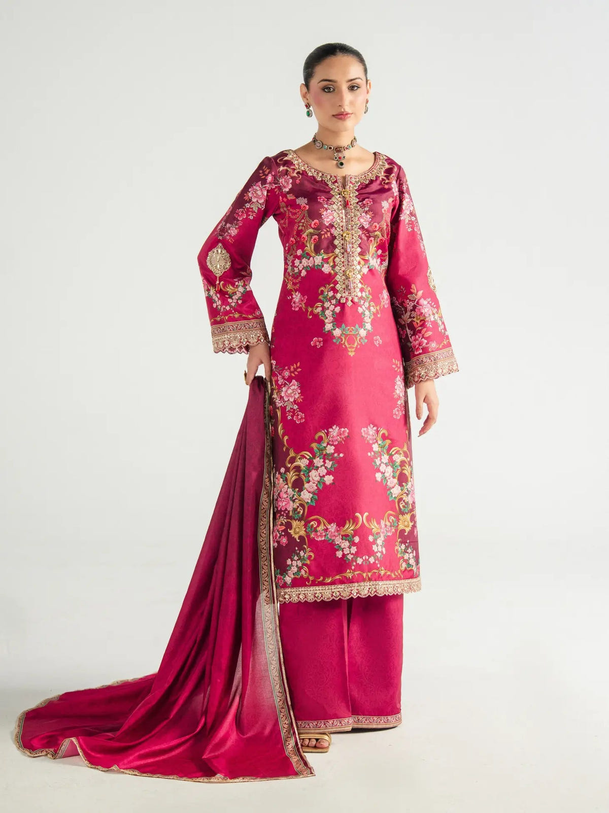 Gulaal | Aira Printed Silk | Garnet Garden