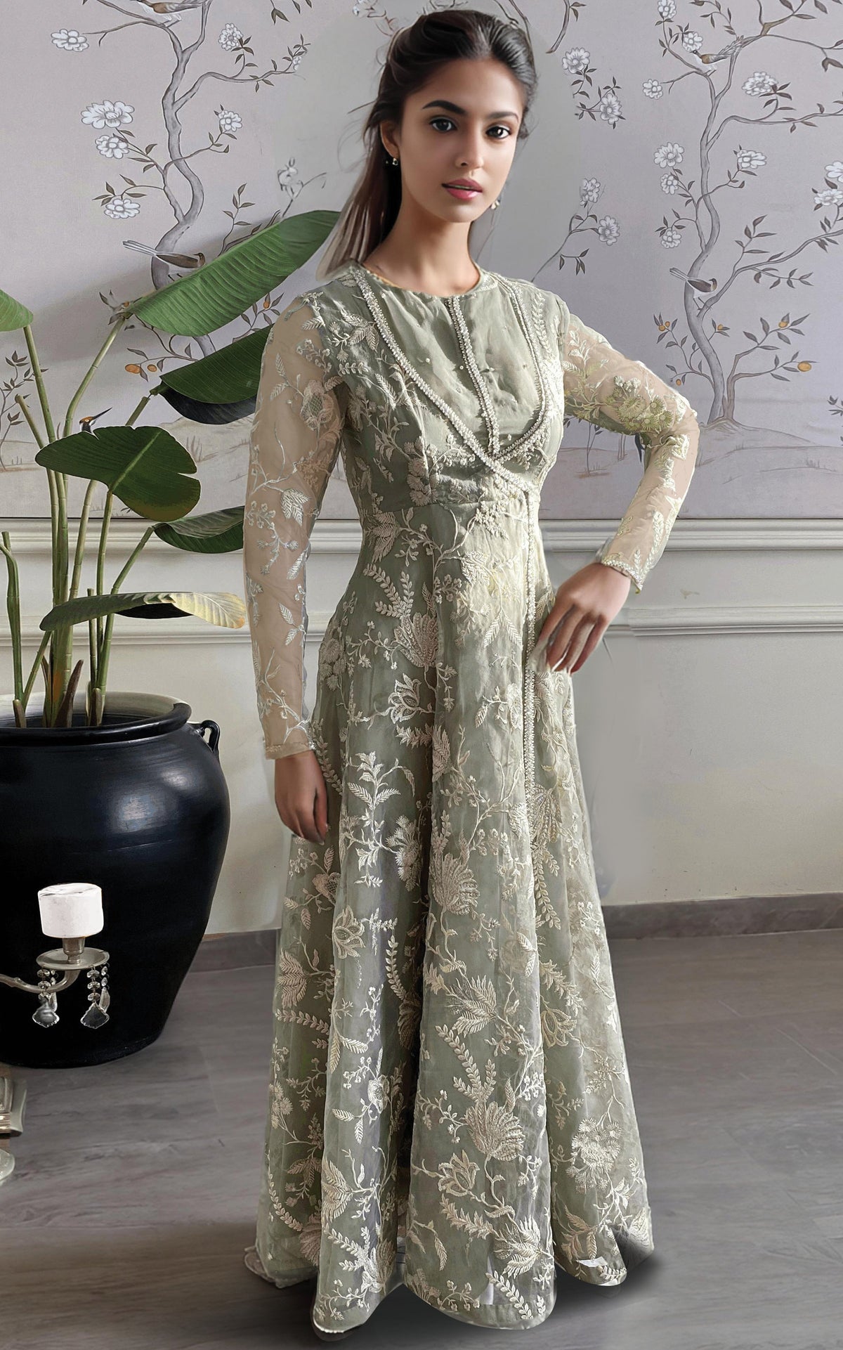 Threads and Motifs | Formal Dresses 25 | Organza Embroidered Angarkha -  Threads and Motifs Ladies Clothes - Original Designer Dress - House of Maryam