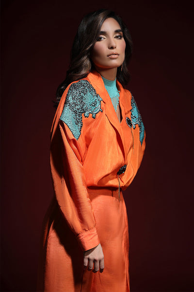 Wardha Saleem | Luxury Pret Fusion Wear | PANTHERA (ORANGE) CORD-SET (2PC) -  Wardha Saleem Ladies Clothes - Original Designer Dress - House of Maryam
