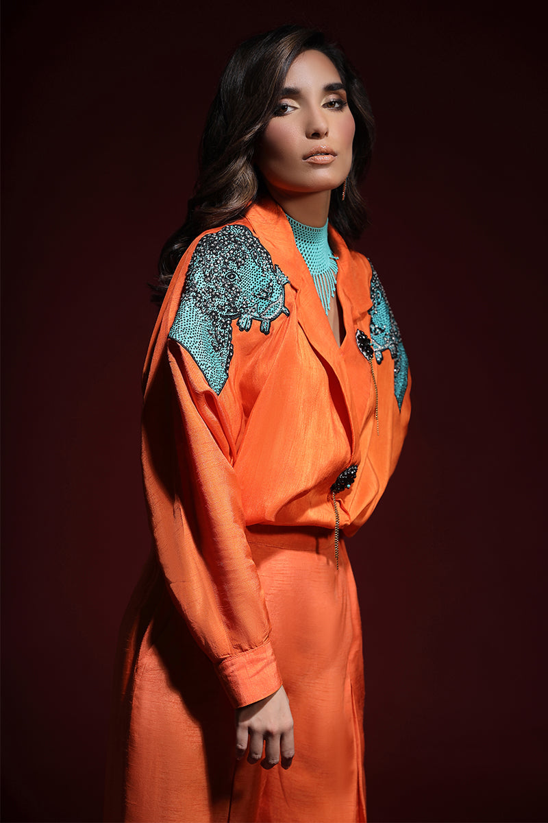 Wardha Saleem | Luxury Pret Fusion Wear | PANTHERA (ORANGE) CORD-SET (2PC) -  Wardha Saleem Ladies Clothes - Original Designer Dress - House of Maryam