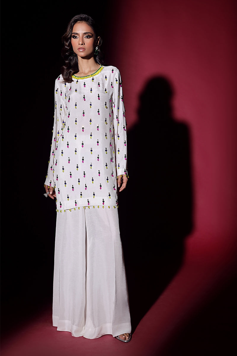 Wardha Saleem | Luxury Pret Fusion Wear | LUXURA (WHITE) CORD-SET (2PC) -  Wardha Saleem Ladies Clothes - Original Designer Dress - House of Maryam
