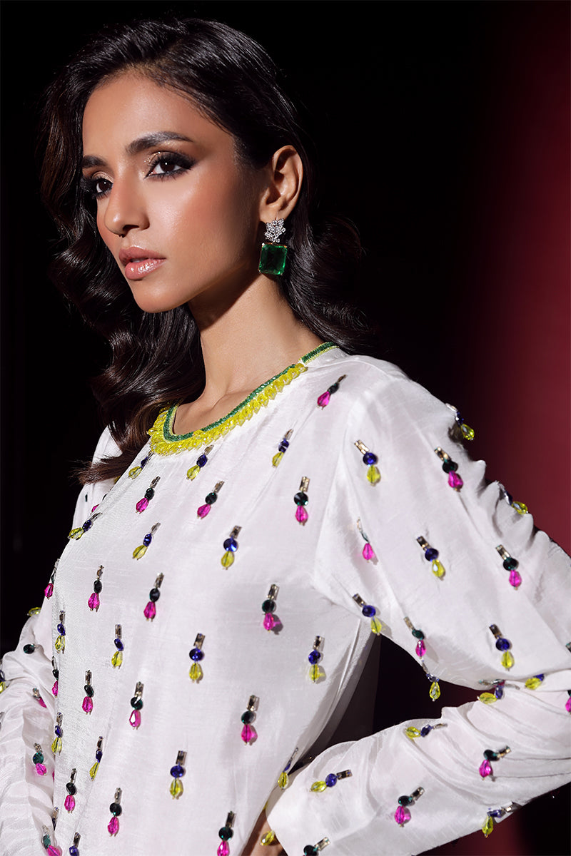 Wardha Saleem | Luxury Pret Fusion Wear | LUXURA (WHITE) CORD-SET (2PC) -  Wardha Saleem Ladies Clothes - Original Designer Dress - House of Maryam