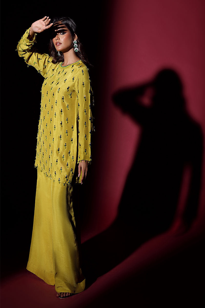 Wardha Saleem | Luxury Pret Fusion Wear | LUXURA (LIME GREEN) CORD-SET (2PC) -  Wardha Saleem Ladies Clothes - Original Designer Dress - House of Maryam