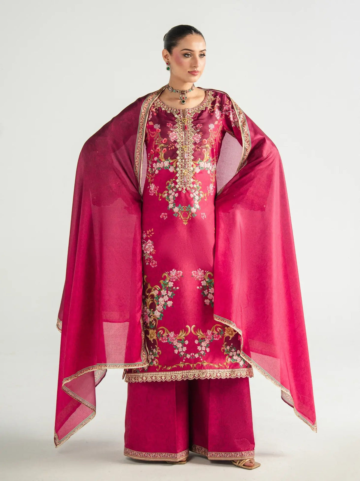 Gulaal | Aira Printed Silk | Garnet Garden, image 2