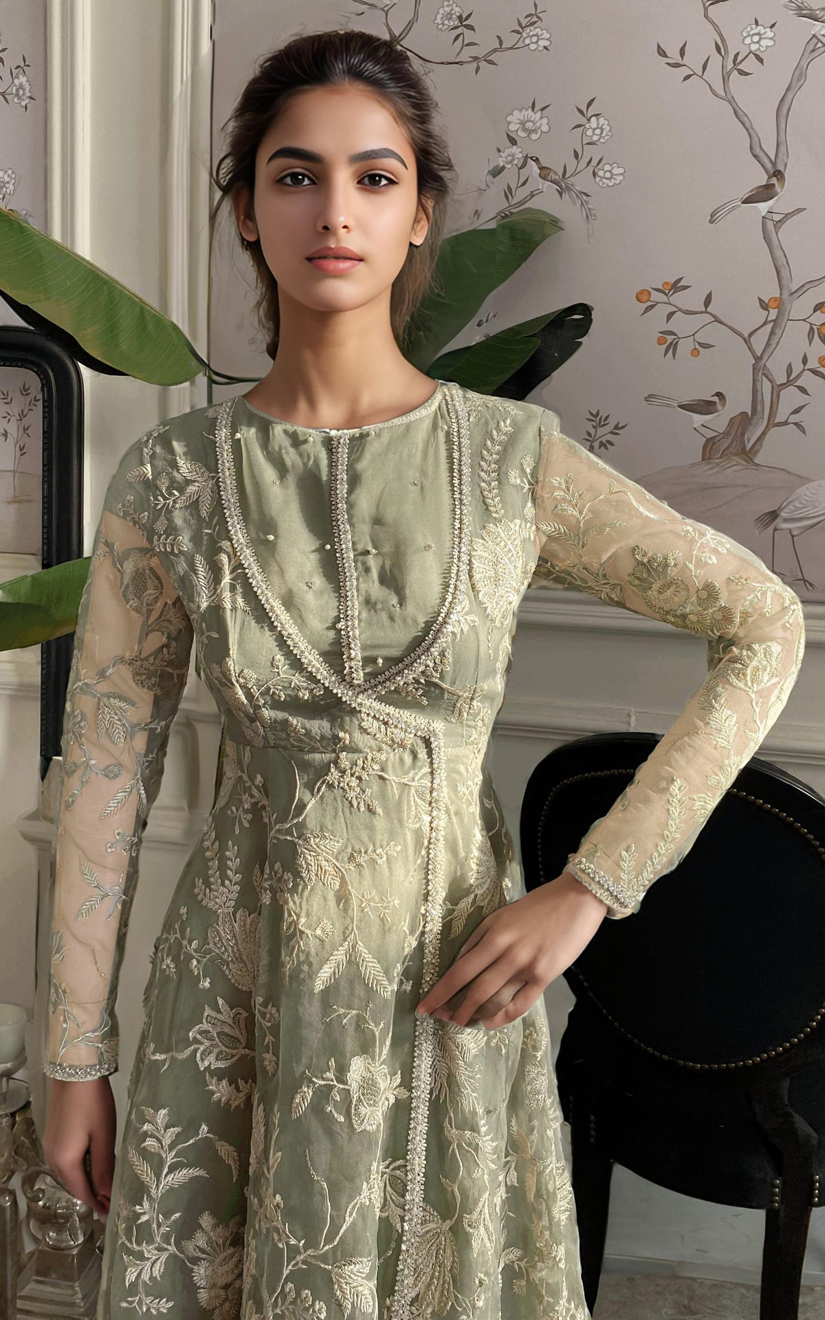 Threads and Motifs | Formal Dresses 25 | Organza Embroidered Angarkha -  Threads and Motifs Ladies Clothes - Original Designer Dress - House of Maryam