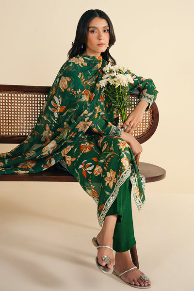 Cross Stitch | Exclusive Pret | Green Sparkle-2 PC (Shirt & Dupatta)