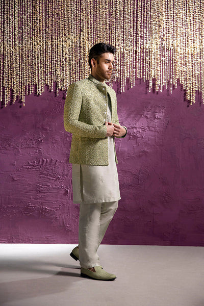 Republic By Omar Farooq | Clothing | Mint Green Damask Prince Coat -  Republic by Omar Farooq Clothing - Original Designer Dress - House of Maryam