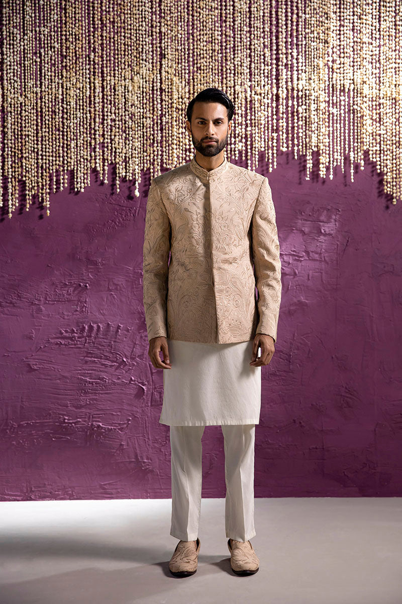 Republic By Omar Farooq | Luxury Rtw | Beige Embroidered Prince Coat -  Republic by Omar Farooq Luxury RTW - Original Designer Dress - House of Maryam