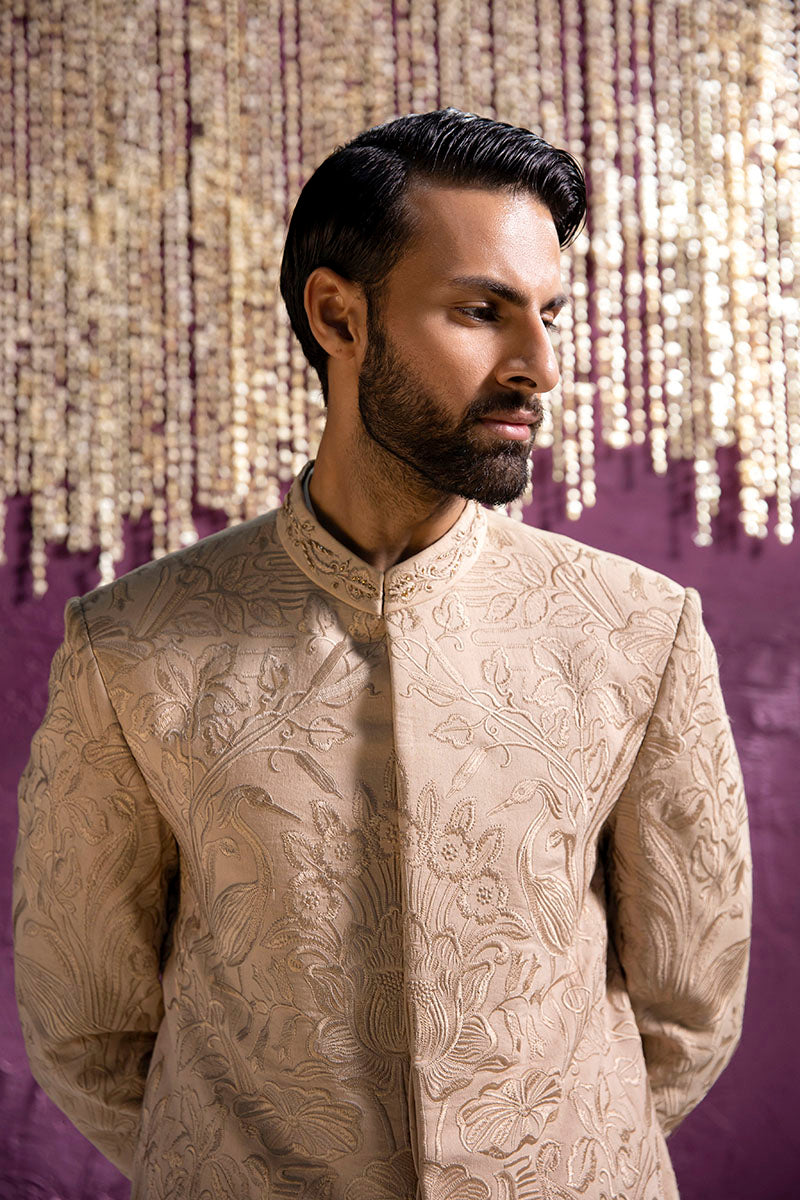 Republic By Omar Farooq | Luxury Rtw | Beige Embroidered Prince Coat -  Republic by Omar Farooq Luxury RTW - Original Designer Dress - House of Maryam