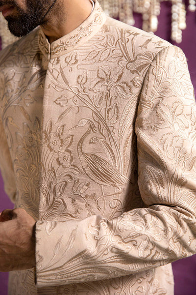 Republic By Omar Farooq | Luxury Rtw | Beige Embroidered Prince Coat -  Republic by Omar Farooq Luxury RTW - Original Designer Dress - House of Maryam