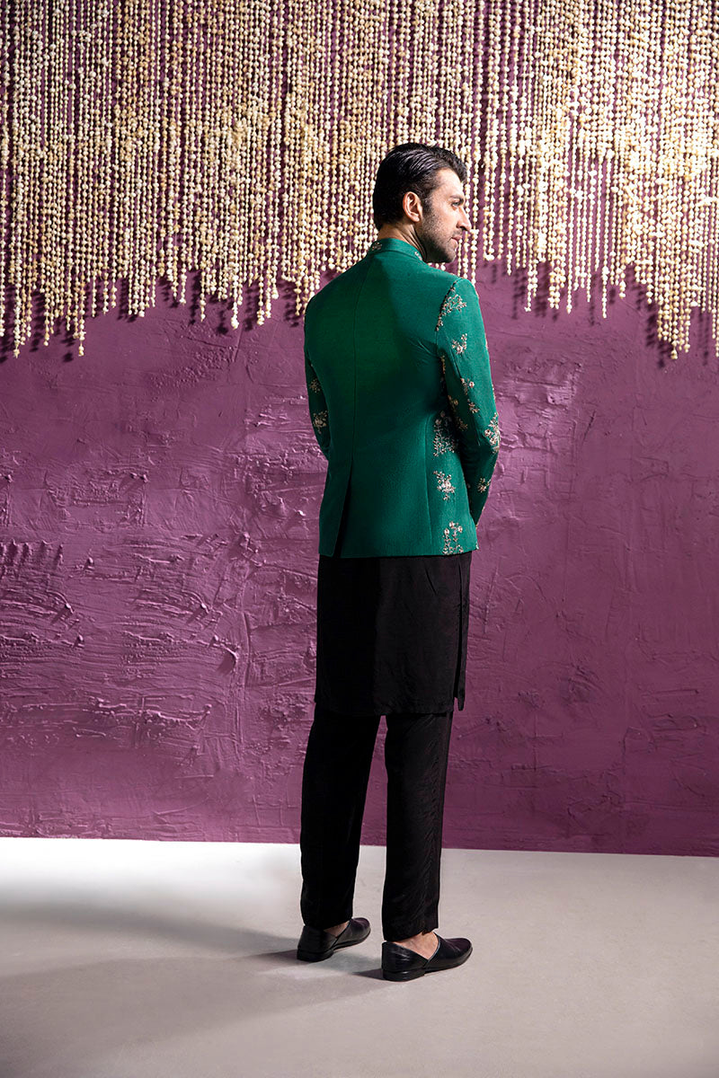 Republic By Omar Farooq | Clothing | Forest Green Floral Prince Coat -  Republic by Omar Farooq Clothing - Original Designer Dress - House of Maryam