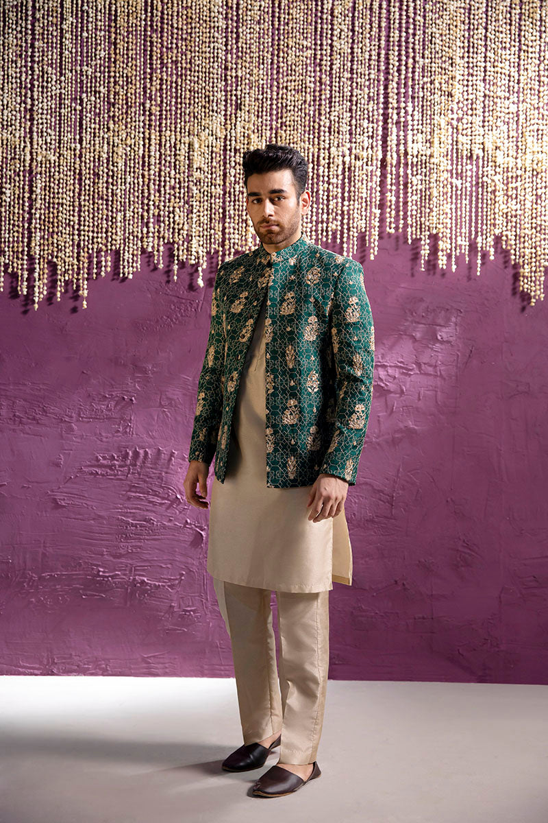 Republic By Omar Farooq | Clothing | Emerald Green Art Deco Prince Coat -  Republic by Omar Farooq Clothing - Original Designer Dress - House of Maryam