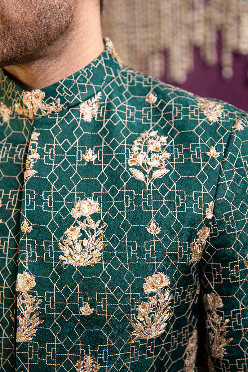 Republic By Omar Farooq | Clothing | Emerald Green Art Deco Prince Coat -  Republic by Omar Farooq Clothing - Original Designer Dress - House of Maryam