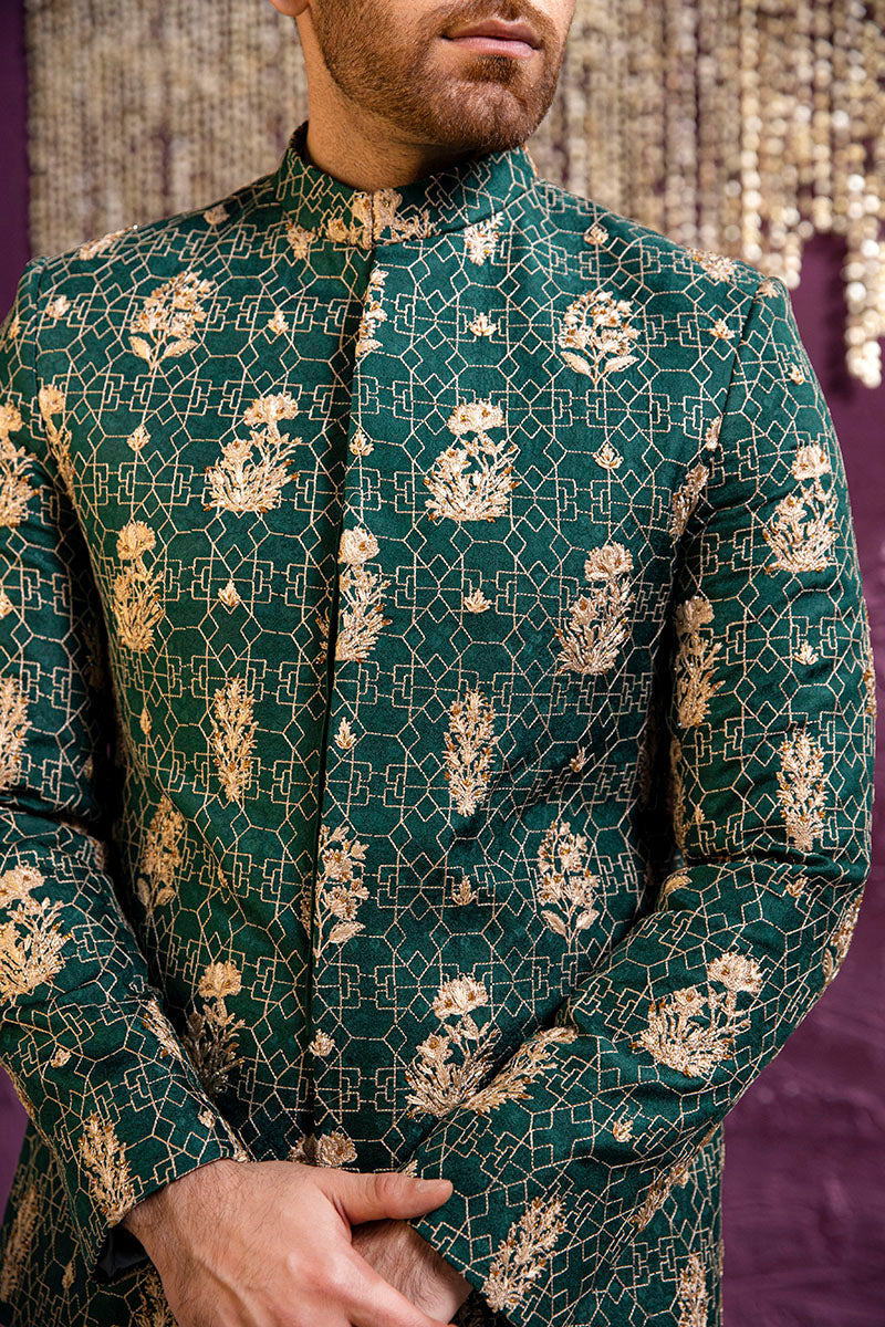Republic By Omar Farooq | Clothing | Emerald Green Art Deco Prince Coat -  Republic by Omar Farooq Clothing - Original Designer Dress - House of Maryam