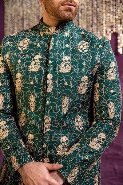 Republic By Omar Farooq | Clothing | Emerald Green Art Deco Prince Coat -  Republic by Omar Farooq Clothing - Original Designer Dress - House of Maryam