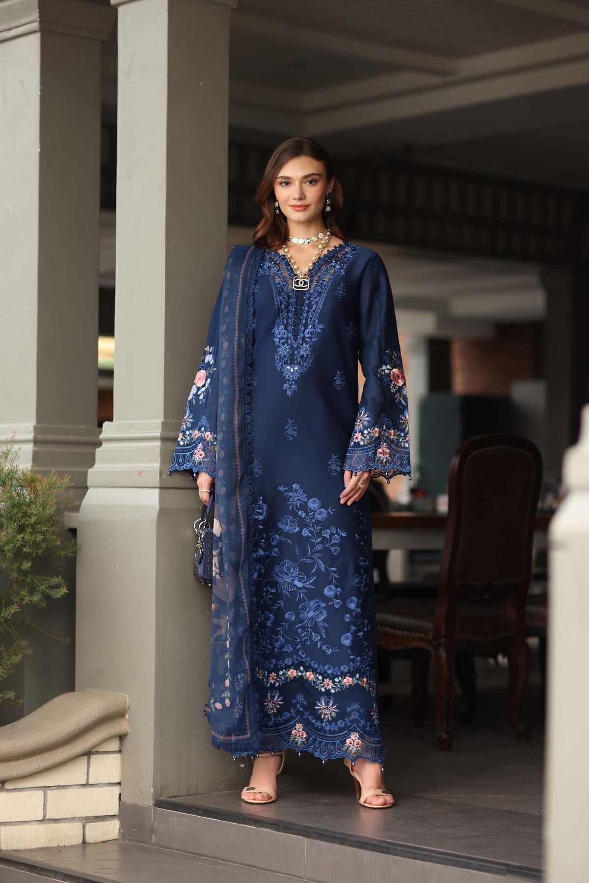 Noor by Saadia Asad | Eid Luxe Chikankari 26 | D11 - Sapphire Blue, image 2