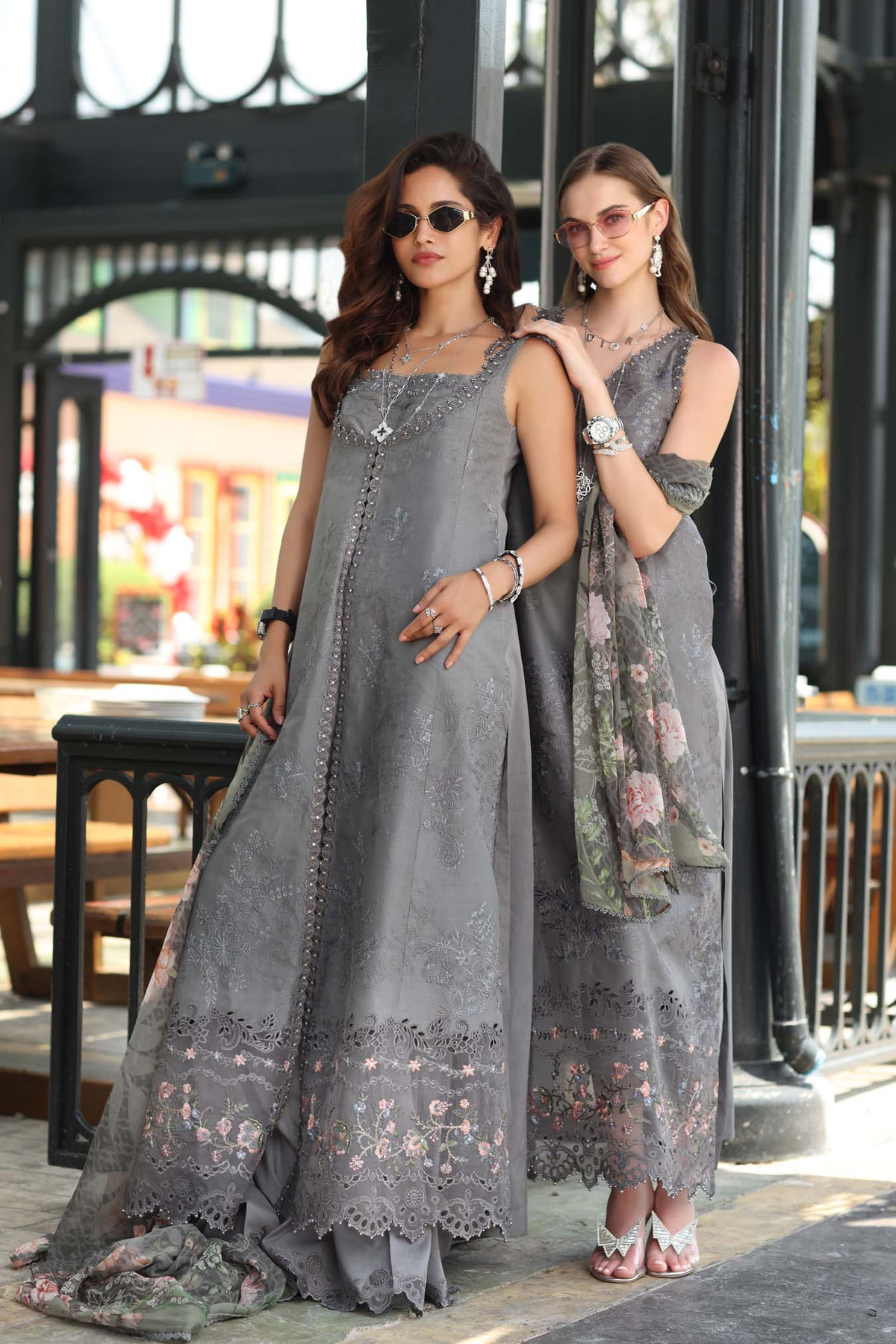 Noor by Saadia Asad | Eid Luxe Chikankari 26 | D9 - Shadow Grey, image 7
