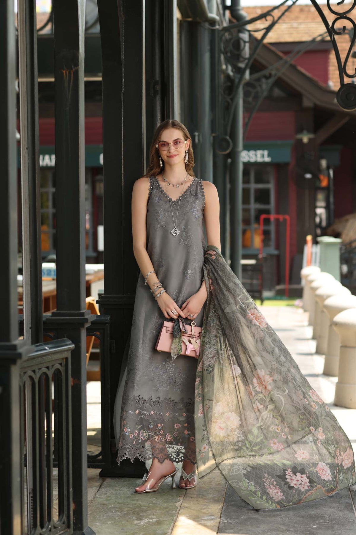 Noor by Saadia Asad | Eid Luxe Chikankari 26 | D9 - Shadow Grey, image 6